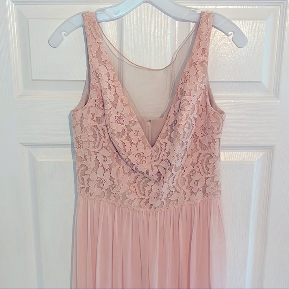 David’s Bridal Lace Mesh V Neck Bridesmaid Dress | petal | size 8 - Picture 1 of 5